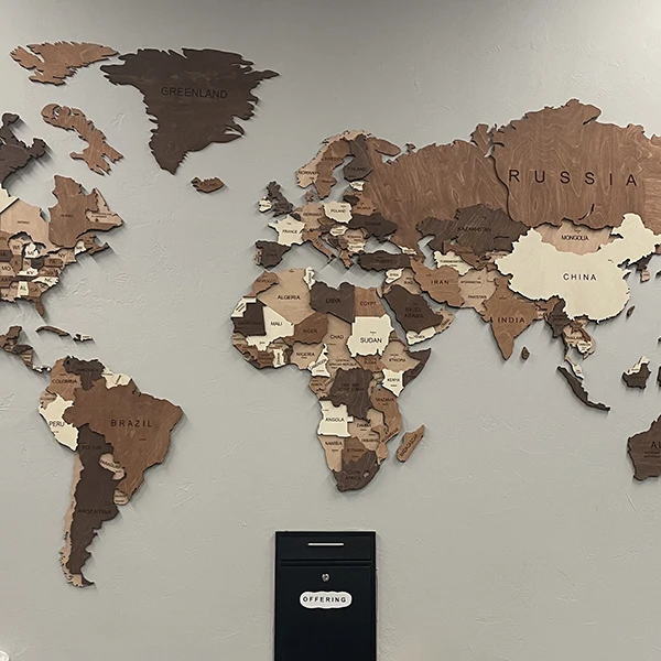 wooden map of the world